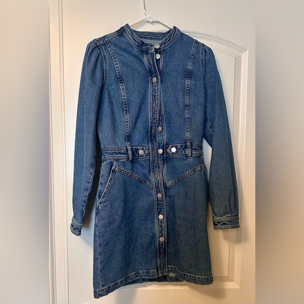 Sezane Denim Button-Front Mini Dress in Deep Blue - Picture 5 of 7